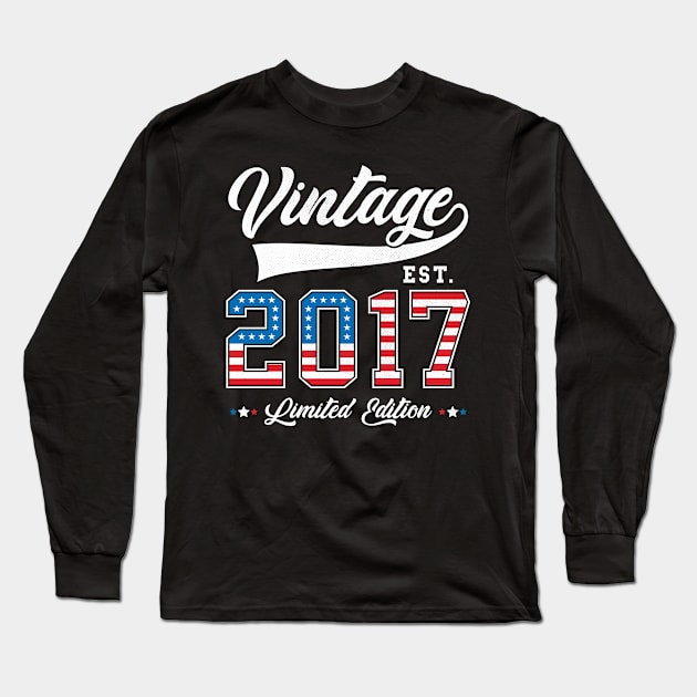 6th Birthday Patriotic Vintage 2017 USA Flag 4th of July Long Sleeve T-Shirt by BramCrye